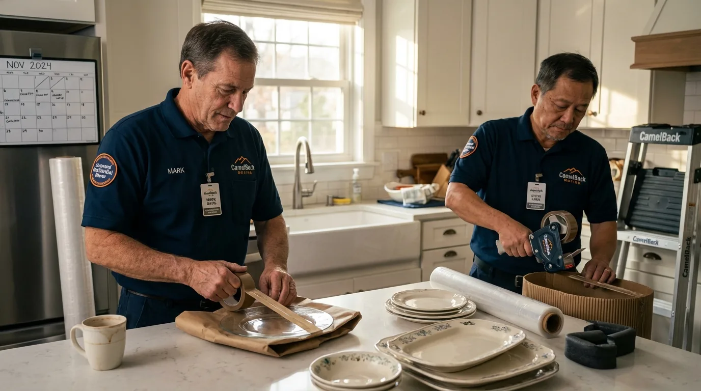 Professional crew packing kitchen dishware in Maud, OK